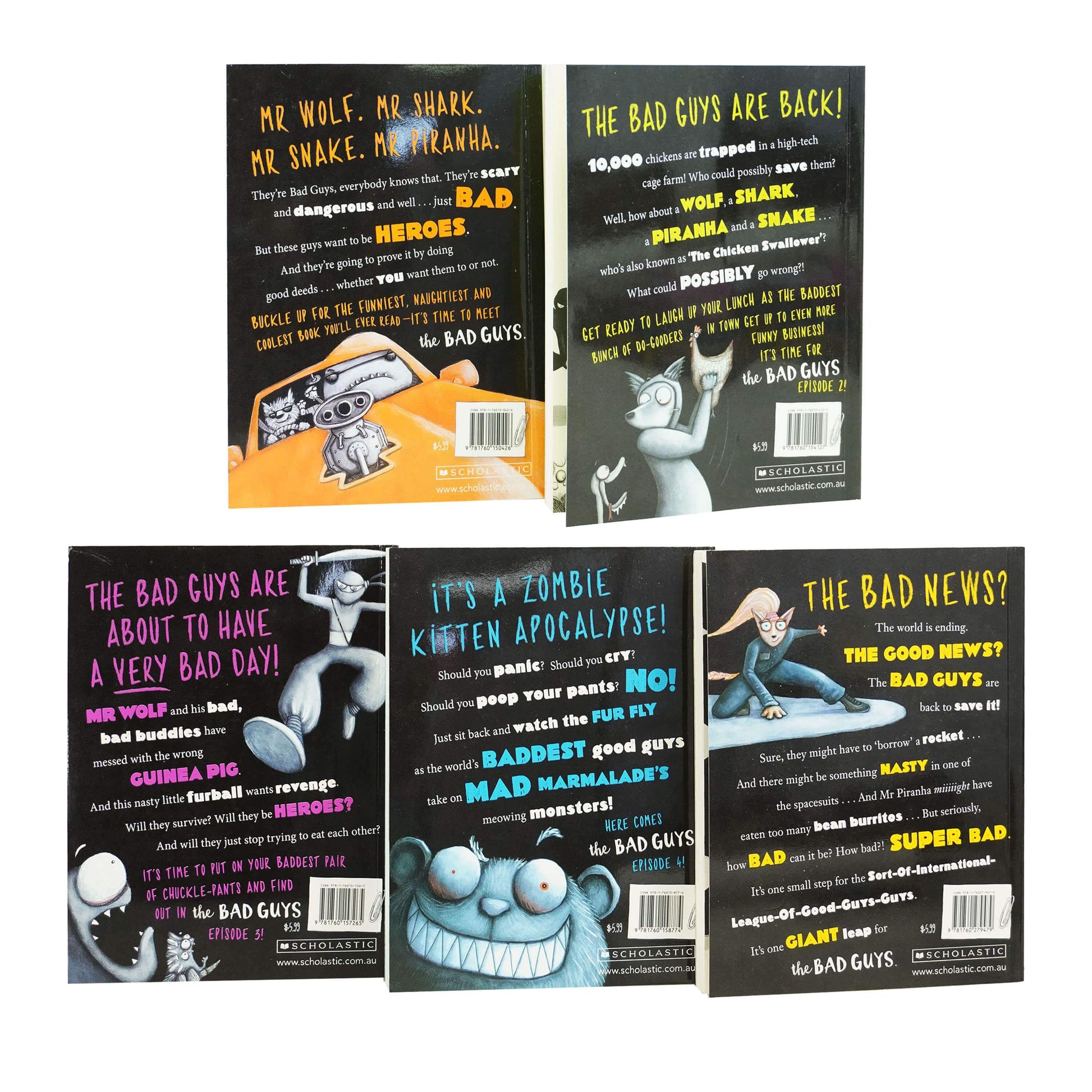 The Bad Guys 5 Book Collection Set By Aaron Blabey - Ages 7-9 - Paperback 7-9 Scholastic