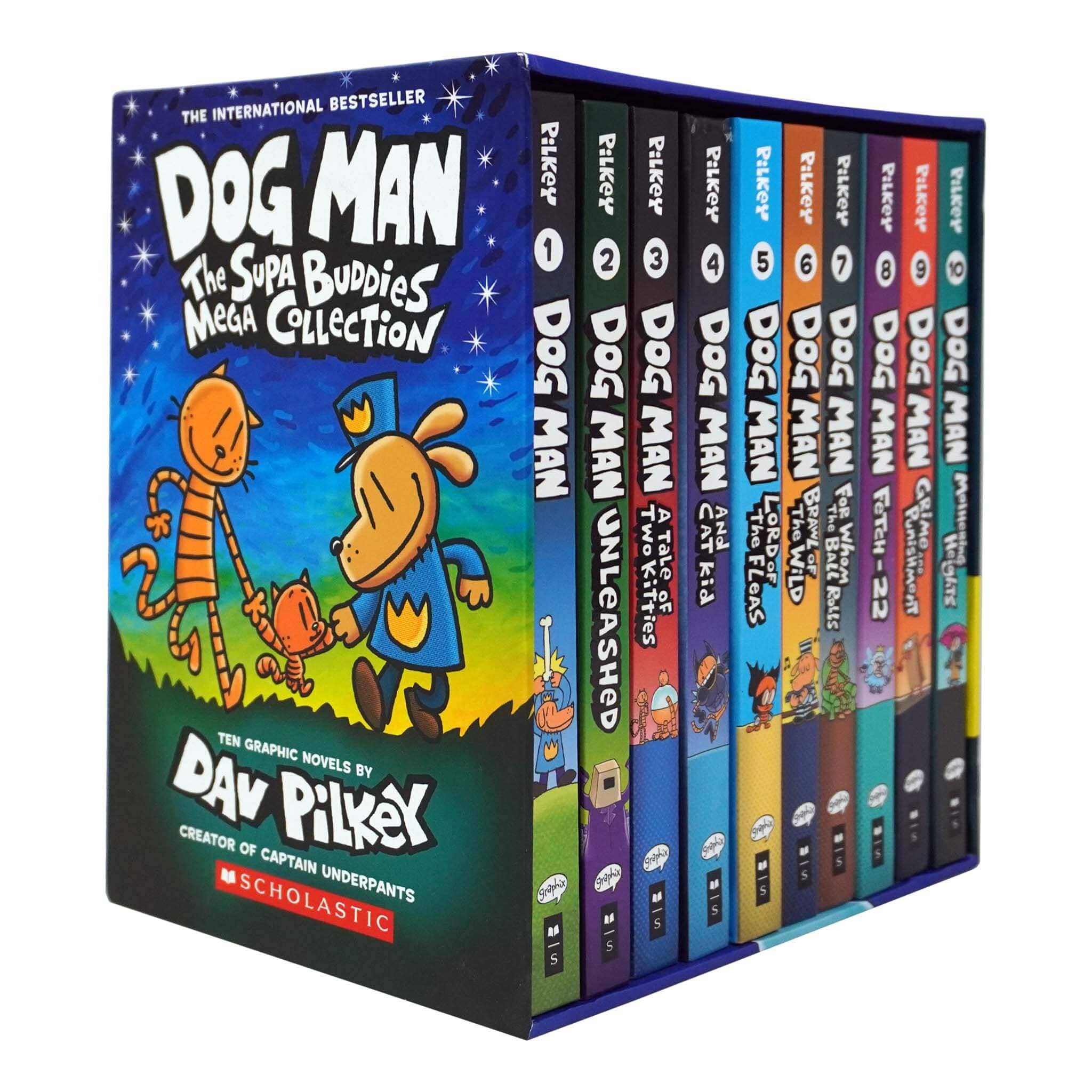 Dog Man 1-10: The Supa Buddies Mega Collection by Dav Pilkey 10 Books Box Set - Ages 6-12 - Hardback Graphic Novels Scholastic