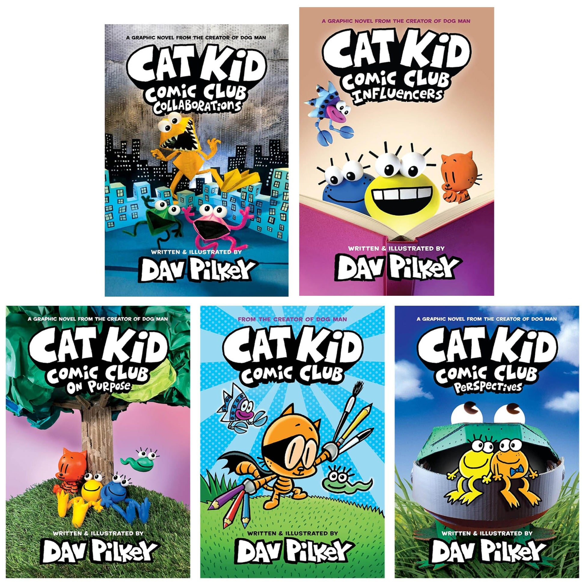 Cat Kid Comic Club by Dav Pilkey 5 Books Collection Set - Ages 7-12 - Paperback/Hardback B2D DEALS Scholastic