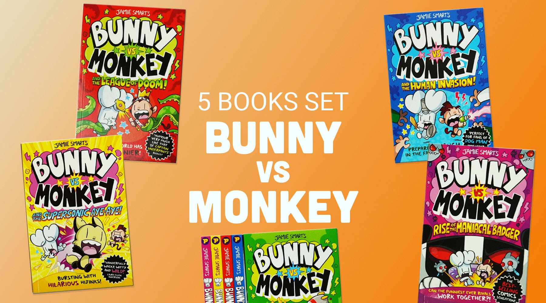 Bunny vs Monkey Collection By Jamie Smart 5 Books Set - Ages 7-9 - Paperback 7-9 David Fickling Books
